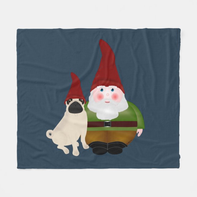 Gnome and Pug Fleece Blanket (Front (Horizontal))