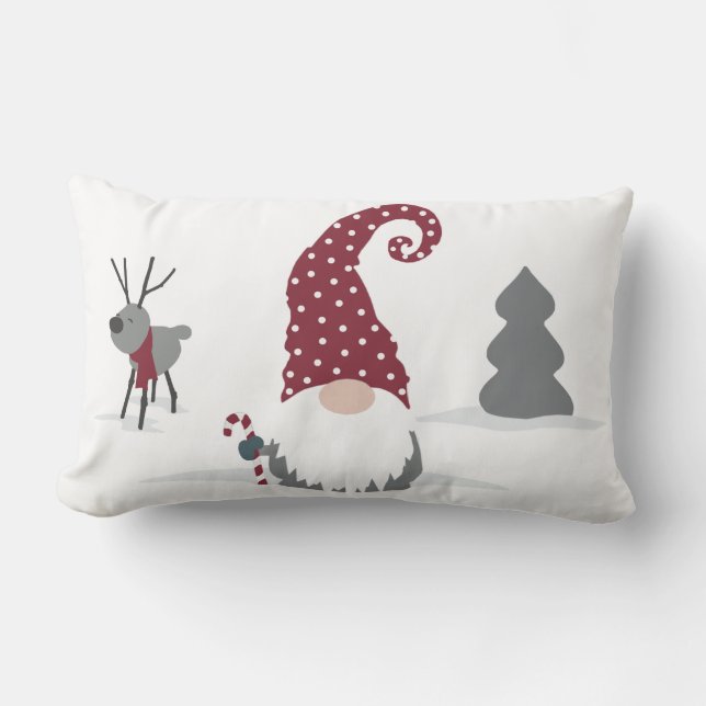 Gnome and Reindeer Scandinavian Tomte design Lumbar Cushion (Front)