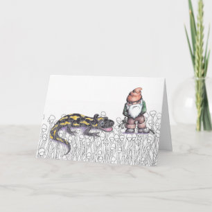 Gnome and Salamander standing in Weeds Card