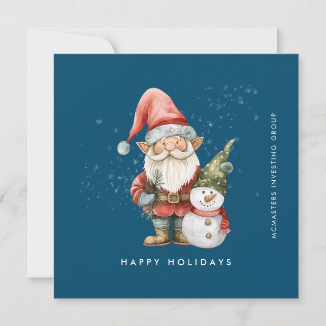 Gnome and Snowman Happy Holidays Businness Flat Holiday Card (Front)