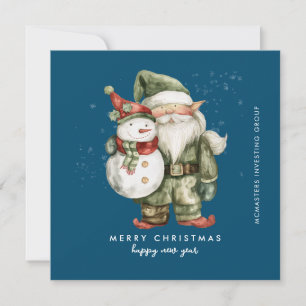 Gnome and Snowman Merry Christmas Businness Flat Holiday Card