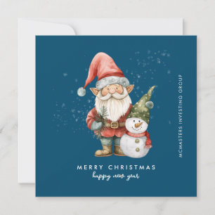 Gnome and Snowman Merry Christmas Businness Flat Holiday Card