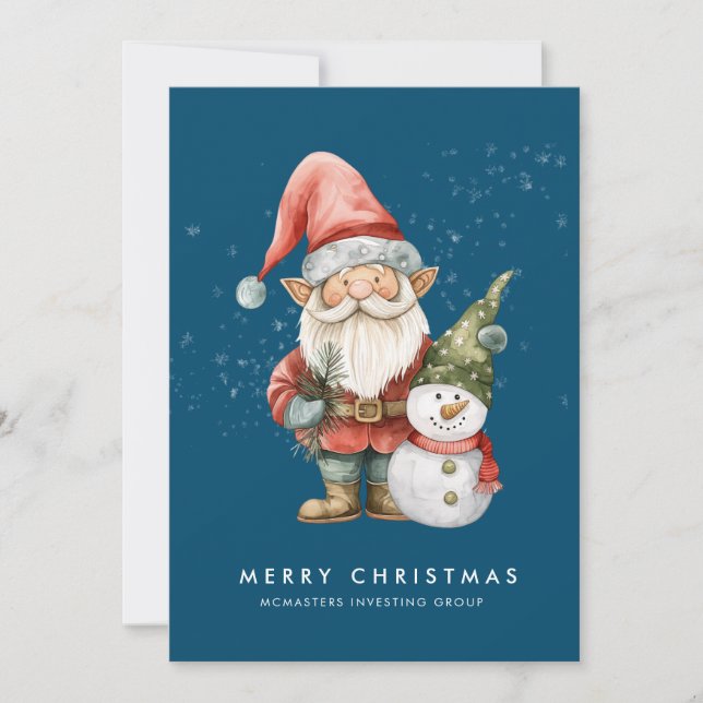 Gnome and Snowman Merry Christmas Corporate Flat Holiday Card (Front)