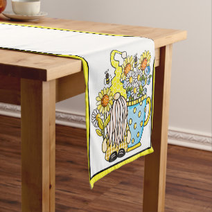 Gnome and sunflowers short table runner
