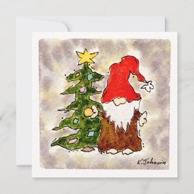 Gnome and Tree Christmas Card (Front)