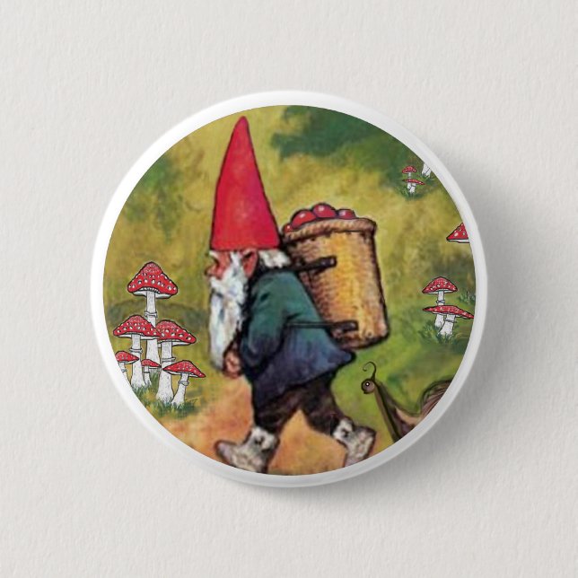 Gnome Apple Basket Snail Mushrooms Fantasy 6 Cm Round Badge (Front)