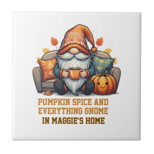 Gnome at home cosy - pumpkin design ceramic tile