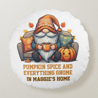 Gnome at home cozy - pumpkin design round cushion