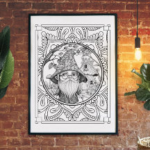 Gnome at Home Mandala Adult Coloring Poster