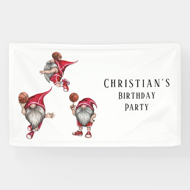 Gnome Basketball Theme Birthday Party Banner (Horizontal)