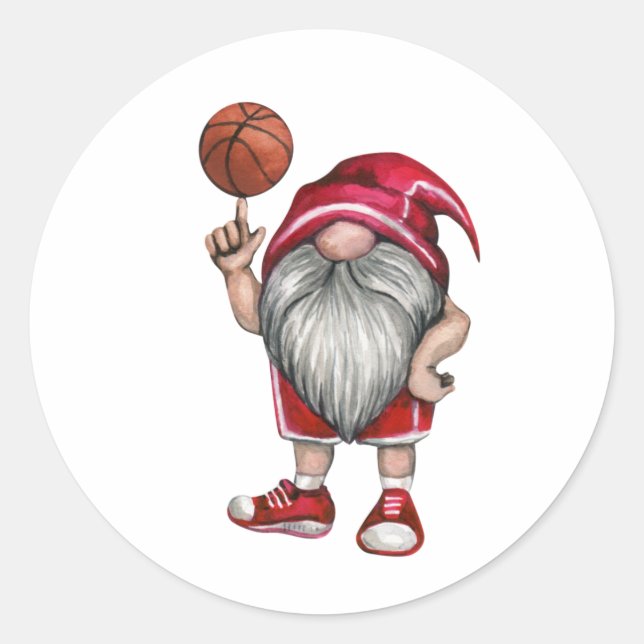 Gnome Basketball Theme Birthday Party Classic Roun Classic Round Sticker (Front)
