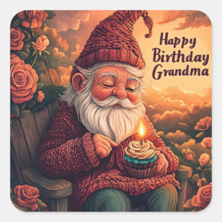 Gnome Birthday Card for Grandma Square Sticker