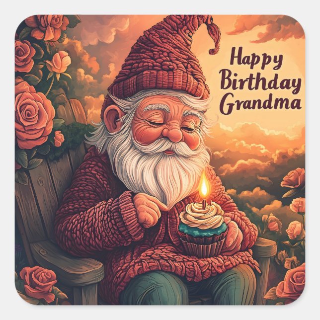 Gnome Birthday Card for Grandma Square Sticker (Front)
