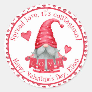 Gnome Boy With Hearts Classmates Valentine's Classic Round Sticker