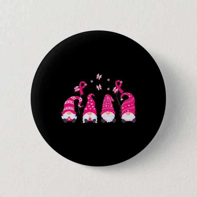 Gnome Breast Cancer Awareness Pink Ribbon Warrior  6 Cm Round Badge (Front)
