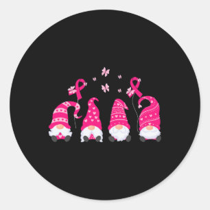 Gnome Breast Cancer Awareness Pink Ribbon Warrior Classic Round Sticker