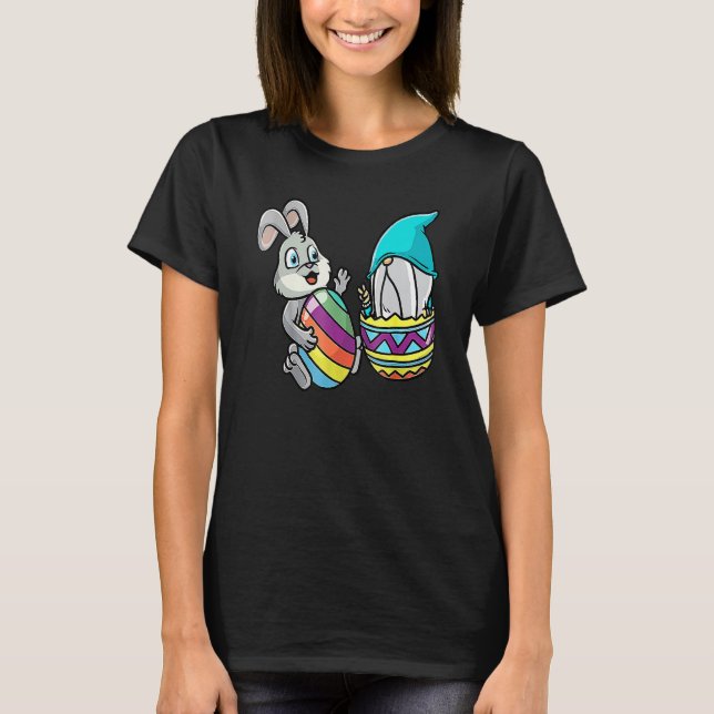 Gnome Bunny Easter Egg Hare Rabbit Dwarf Colourful T-Shirt (Front)