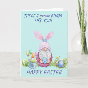 Gnome Bunny Happy Easter Watercolor  Card