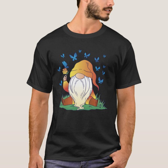 Gnome Butterfly Spring Flower Summer Gnomes T-Shirt (Front)