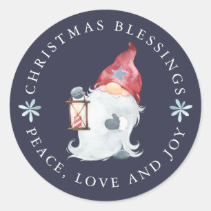 Gnome Christmas Blessings Peace Love Joy Classic Round Sticker