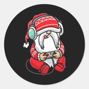 Gnome Christmas Gaming Santa Video Game 1 Classic Round Sticker