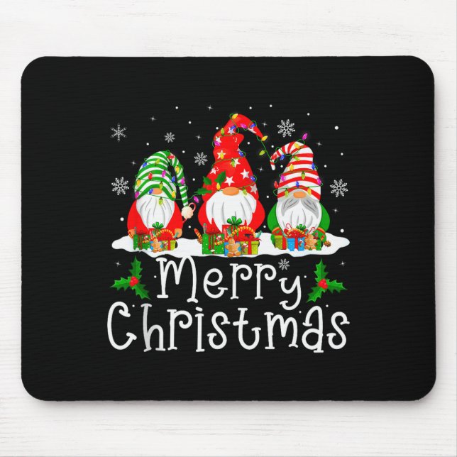 Gnome Christmas Lights Matching Family Gnome Merry Mouse Pad (Front)