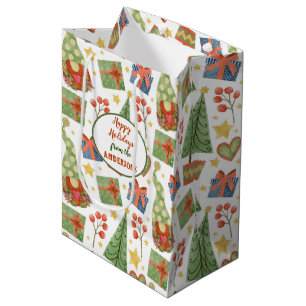 Gnome Christmas Love Pattern Medium Gift Bag