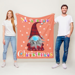Gnome Christmas Pajamas Face Mask - Garden Gnome Fleece Blanket