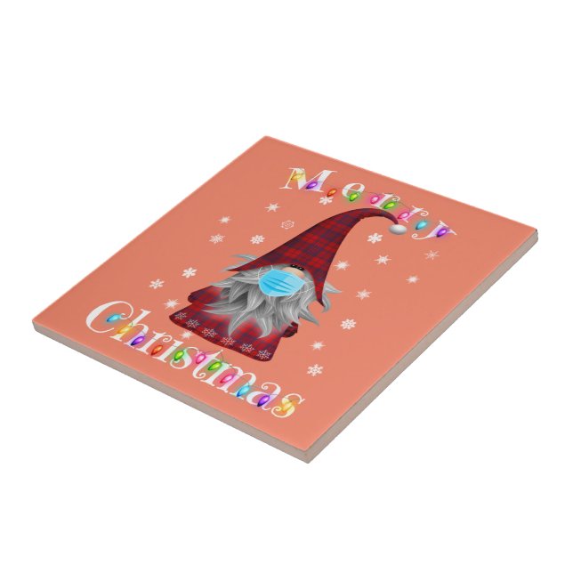 Gnome Christmas Pyjamas Face Mask - Garden Gnome Ceramic Tile (Side)