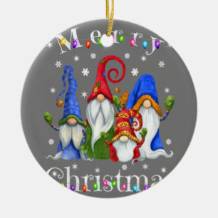 Gnome Christmas Pyjamas - Garden Gnome Merry Chris Ceramic Ornament
