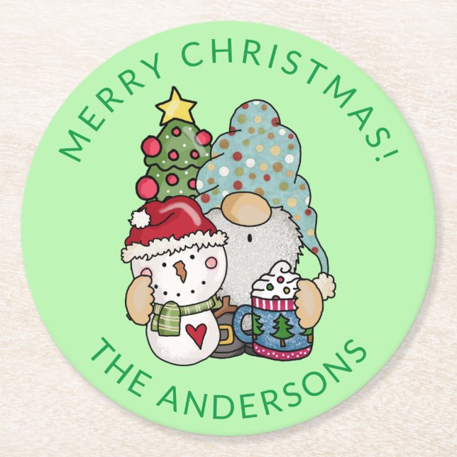 Gnome Christmas Round Paper Coaster (Front)
