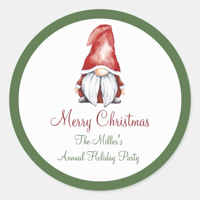 Gnome, Christmas Round Sticker (Front)