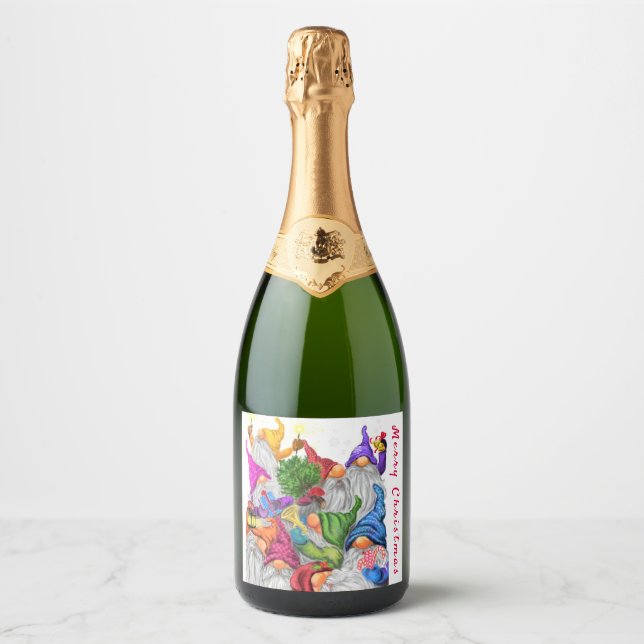 Gnome Christmas Sparkling Wine Labels (Front)