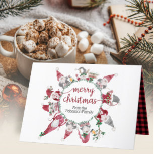 Gnome Christmas Tree Reindeer Watercolor Red Plaid Holiday Card