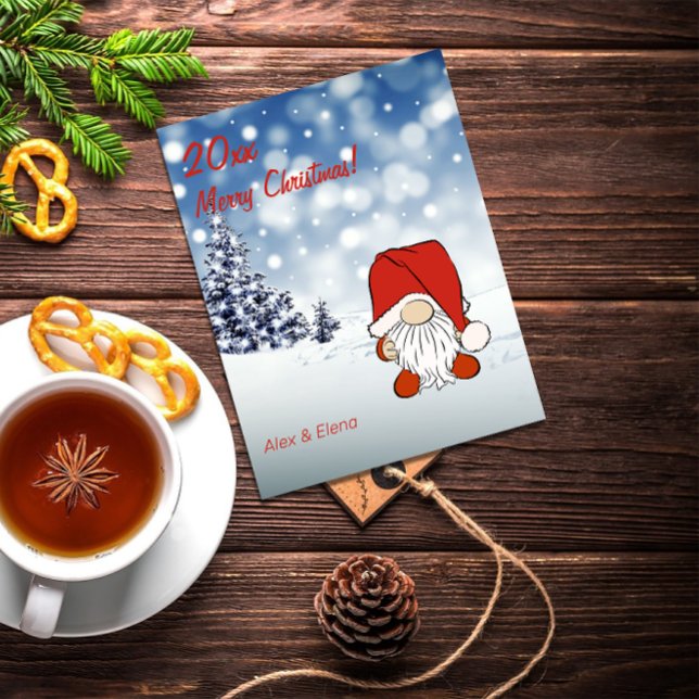 Gnome Christmas tree snow  Holiday Postcard (Creator Uploaded)