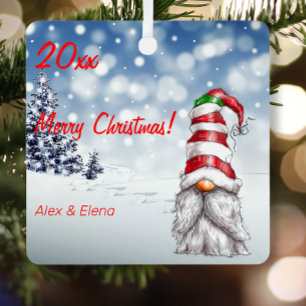 Gnome Christmas tree snow photo Square Ornament