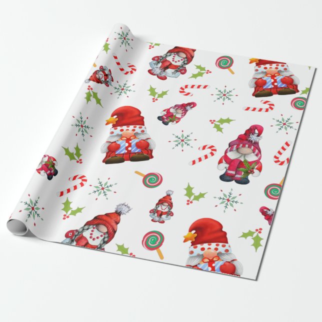 Gnome Christmas Wrapping Paper (Unrolled)