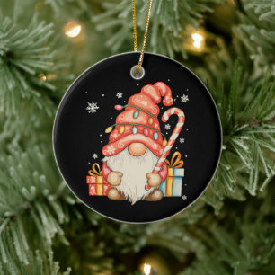 Gnome Christmas Xmas Lights Holiday Season Ceramic Ornament
