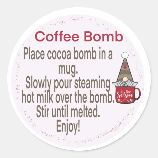 Gnome cocoa bomb sticker, hot chocolate bomb label (Front)