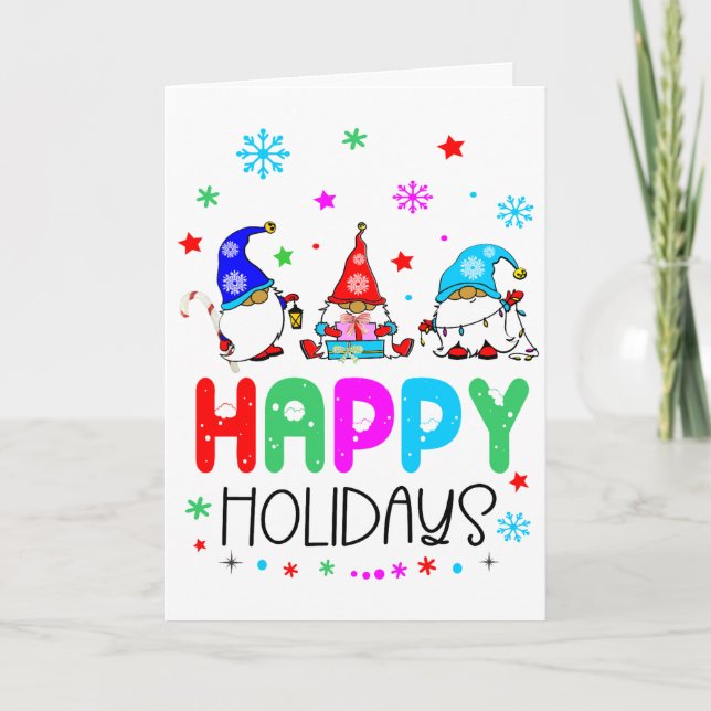 Gnome Colourful Cute Happy Holidays Christmas   Card (Front)