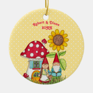 Gnome Couple In Garden Ceramic Ornament