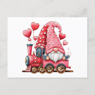 Gnome Couple Red Hearts Valentine Train Postcard
