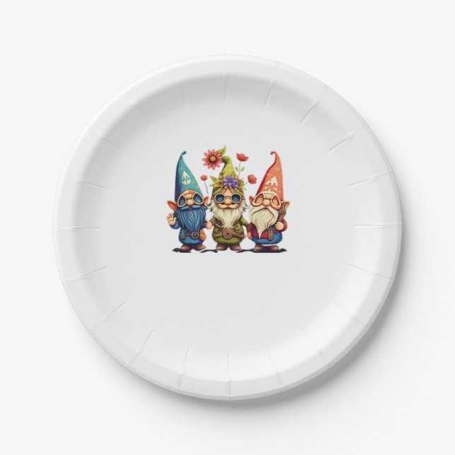 Gnome Cute and funny gnome Hippie sunflower peace  Paper Plate (Front)