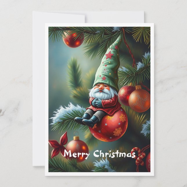 Gnome Cute Funny Trendy Whimsical Fantasy No Photo Holiday Card (Front)