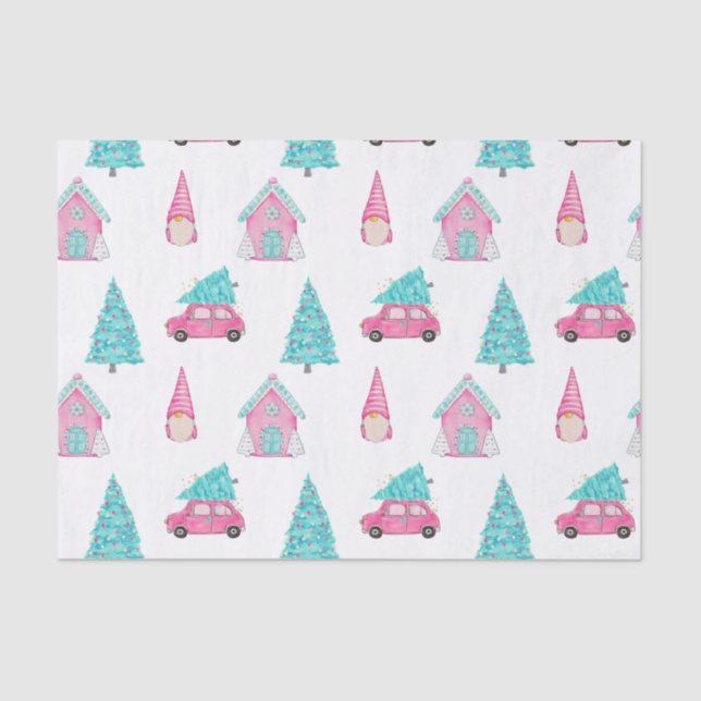 Gnome Cute Pink Peppermint Christmas Pattern  Tissue Paper (Front)