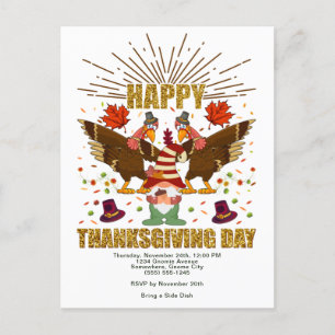Gnome Dabbing Turkeys Thanksgiving Day Invitation Postcard