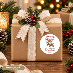 Gnome Dashing Through the Snow Personalised Classic Round Sticker