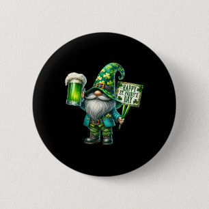 Gnome Drinking Saint Patricks Day Happy St Paddys 6 Cm Round Badge