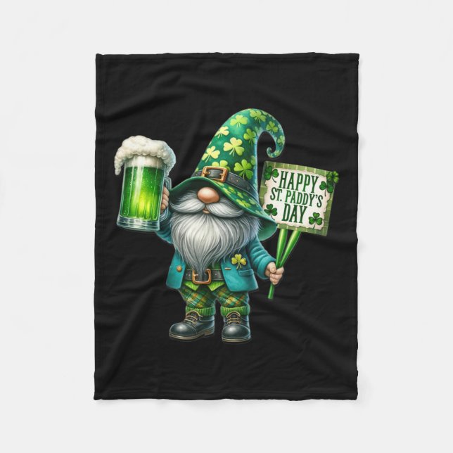 Gnome Drinking Saint Patricks Day Happy St Paddys  Fleece Blanket (Front)