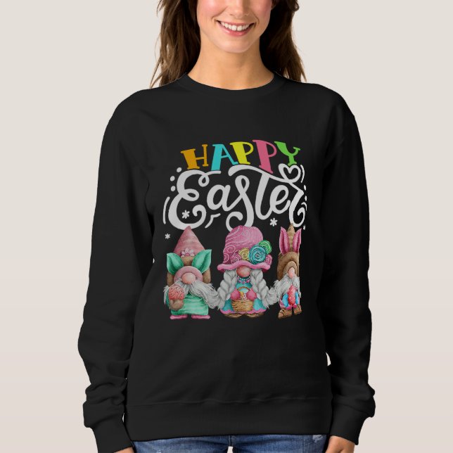 Gnome Easter Hug Egg Bunny Gnome Spring Gnomies Ha Sweatshirt (Front)